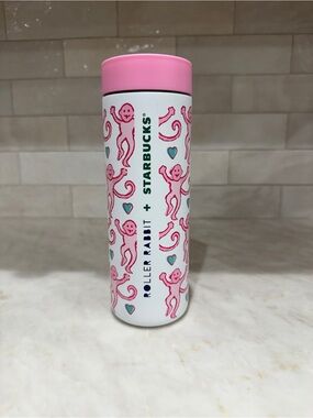 Roller Rabbit Pink & White Monkey Pattern Insulated Tumbler